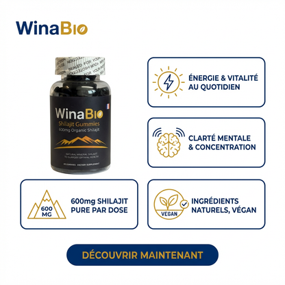 WinaBio – Gummies Shilajit de l’Himalaya (60 bonbons, 600 mg)